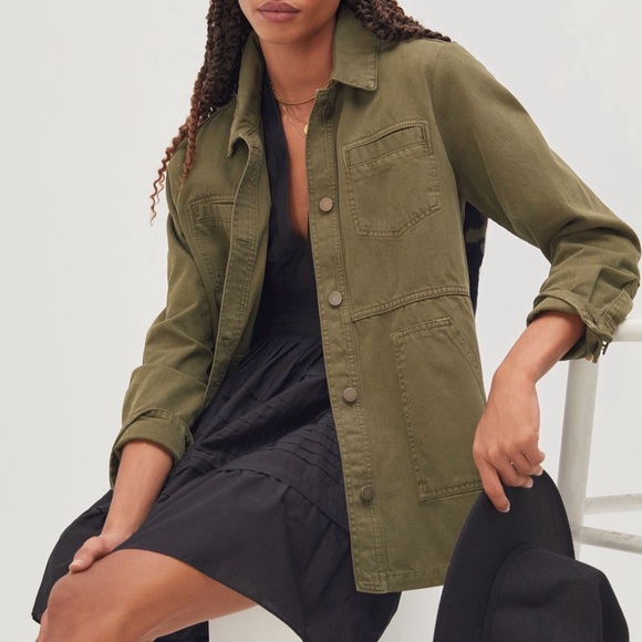 Anthropologie Crochet-Back Denim Utility Jacket - Picture 2 of 6